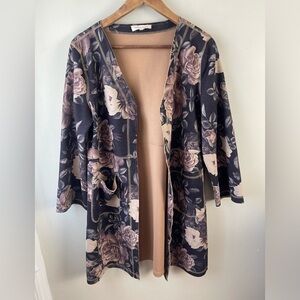 Solitaire x Anthropologie floral faux suede kimono jacket size Medium